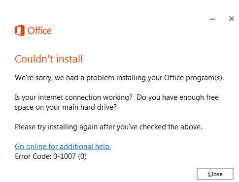 Troubleshooting the Installation Error Code 0-1007(0)